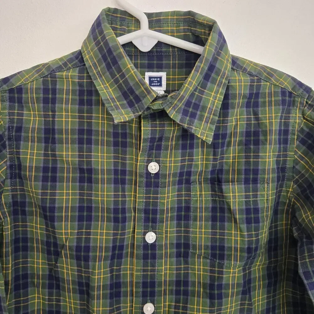 Janie and Jack Boy Plaid Dress Shirt Button Front Size 4 Green Cotton Fall